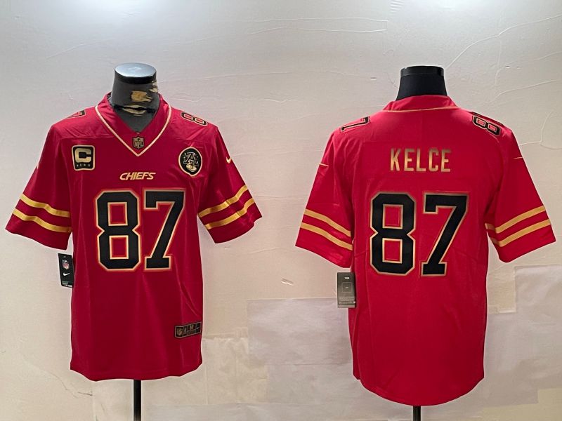 Men Kansas City Chiefs #87 Kelce Red Gold 2024 Nike Limited NFL Jersey style 1